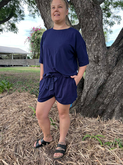 Lazee Luxe Bottom - Women's Pyjama Shorts in Navy